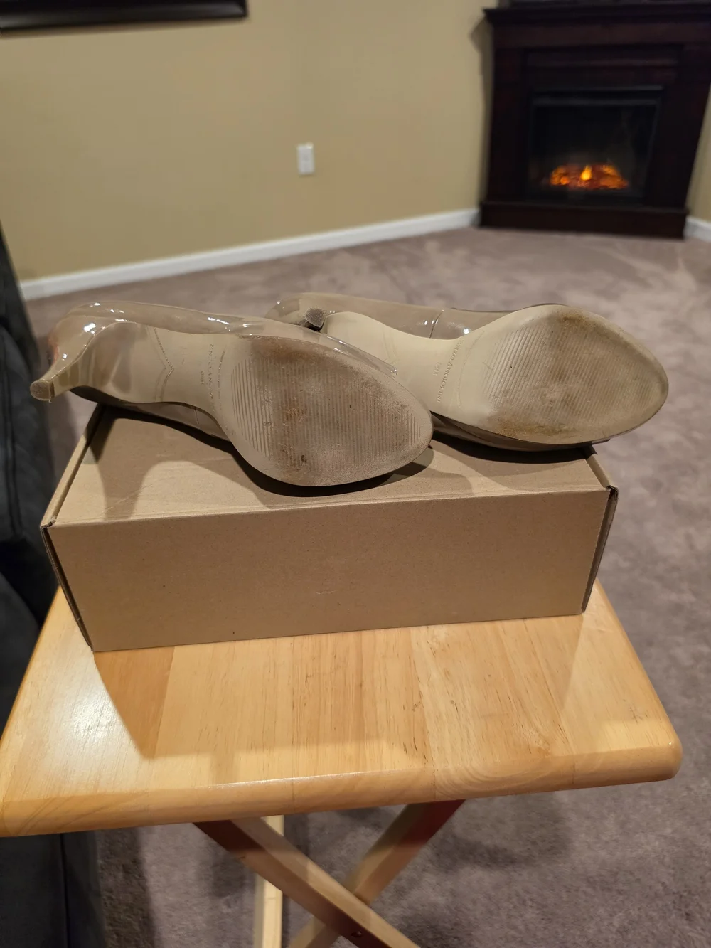 Enzo Angiolini Taupe Patent Peep-Toe Heels